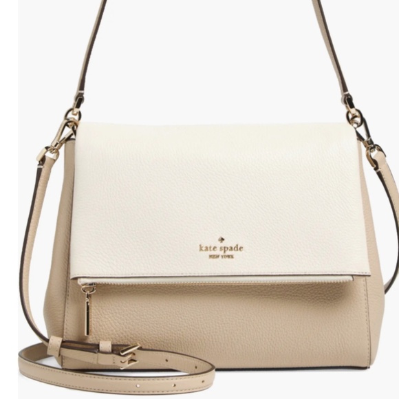 Kate Spade Leila Colorblock Pebbled Leather Flap Shoulder Bag, Light Sand NWT - Picture 1 of 9